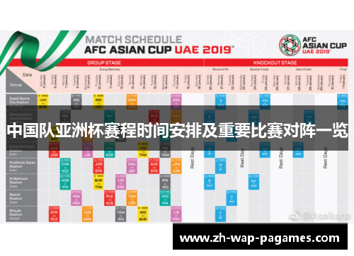 中国队亚洲杯赛程时间安排及重要比赛对阵一览 中国队亚洲杯赛程时间安排及重要比赛对阵一览